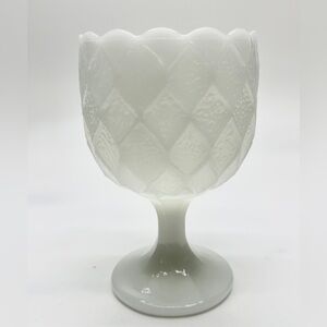Vintage‎ 60s Milk Glass Octagon White Pedestal Compote 6.25”